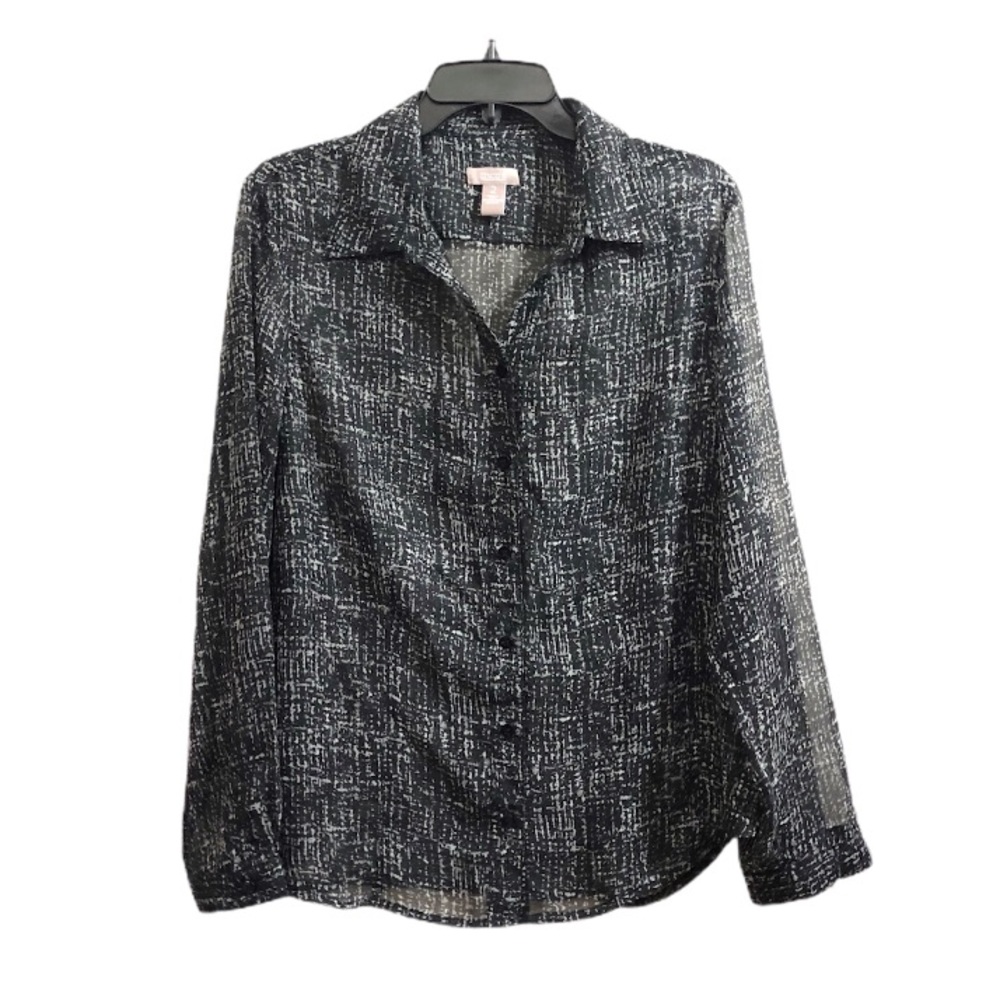 Chico’s Size 2 Sheer Button Up Patterned Shirt